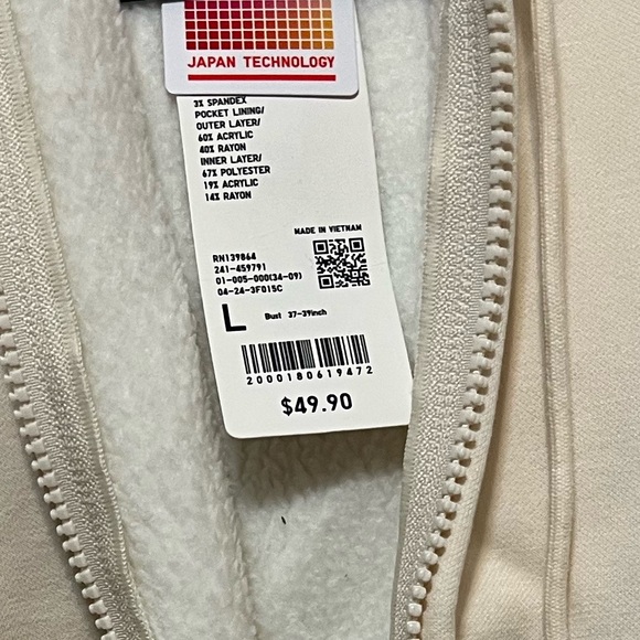 New Uniqlo HEATTECH Pile-Lined Sweat Full-Zip H - Picture 3 of 3